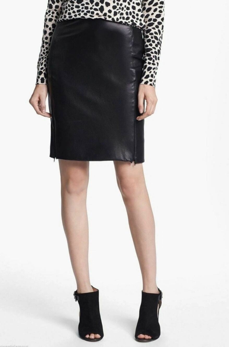 Diane Von Furstenberg DVF Rita Two All Over Leather Pencil Skirt Size 0